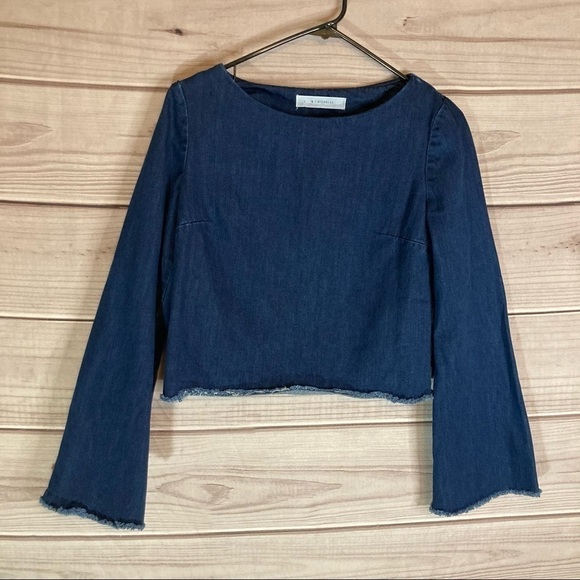 NICHOLAS Blue Denim Chambray Bell Sleeve Crop Top - Picture 1 of 12